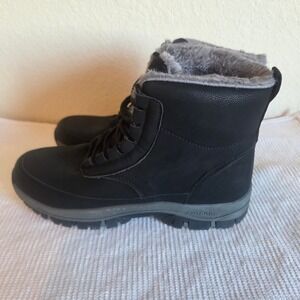 Outdoor Mens Black Winter Boots Faux Fur Lined Lace Up Hiking Snow Shoes Size 44